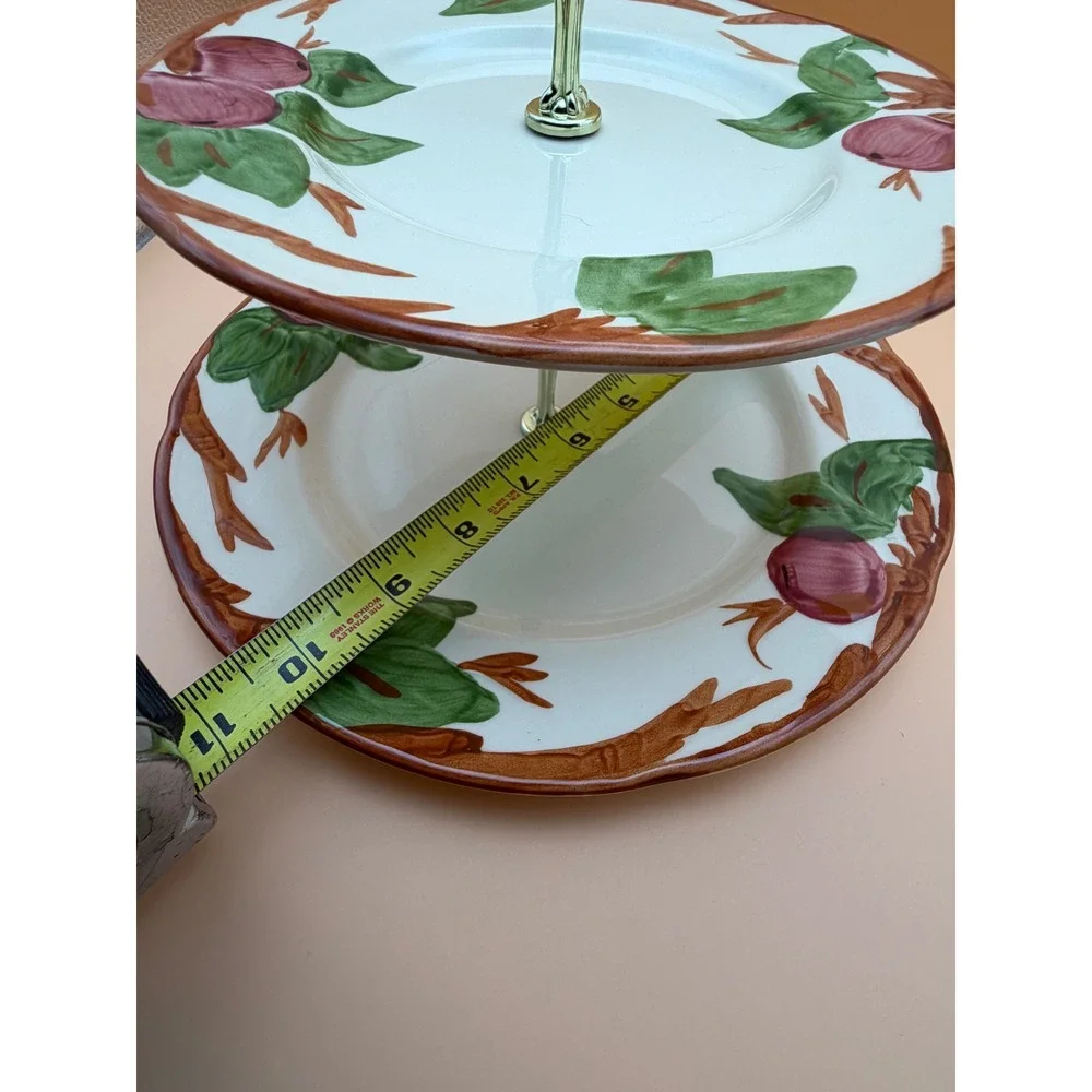 Franciscan Apple 2 Tier Cake Stand Hand Decorated Staffordshire England Ceramic